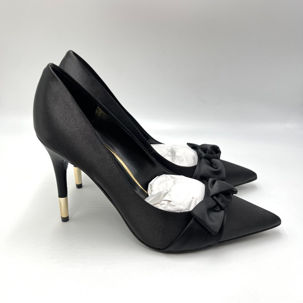 Nine West Womens Size 8.5‎ Black Satin Stiletto Heels Pumps Shoes With Bows